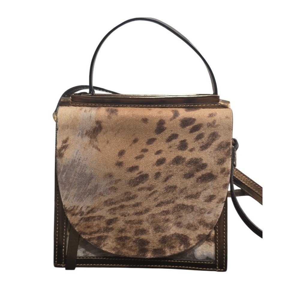Donald Pliner Leopard Calf Hair Handbag, Metallic Leather Shoulder Purse, Luxury